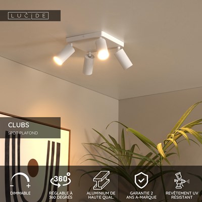 Lucide CLUBS - Spot plafond - 4xGU10 - Blanc